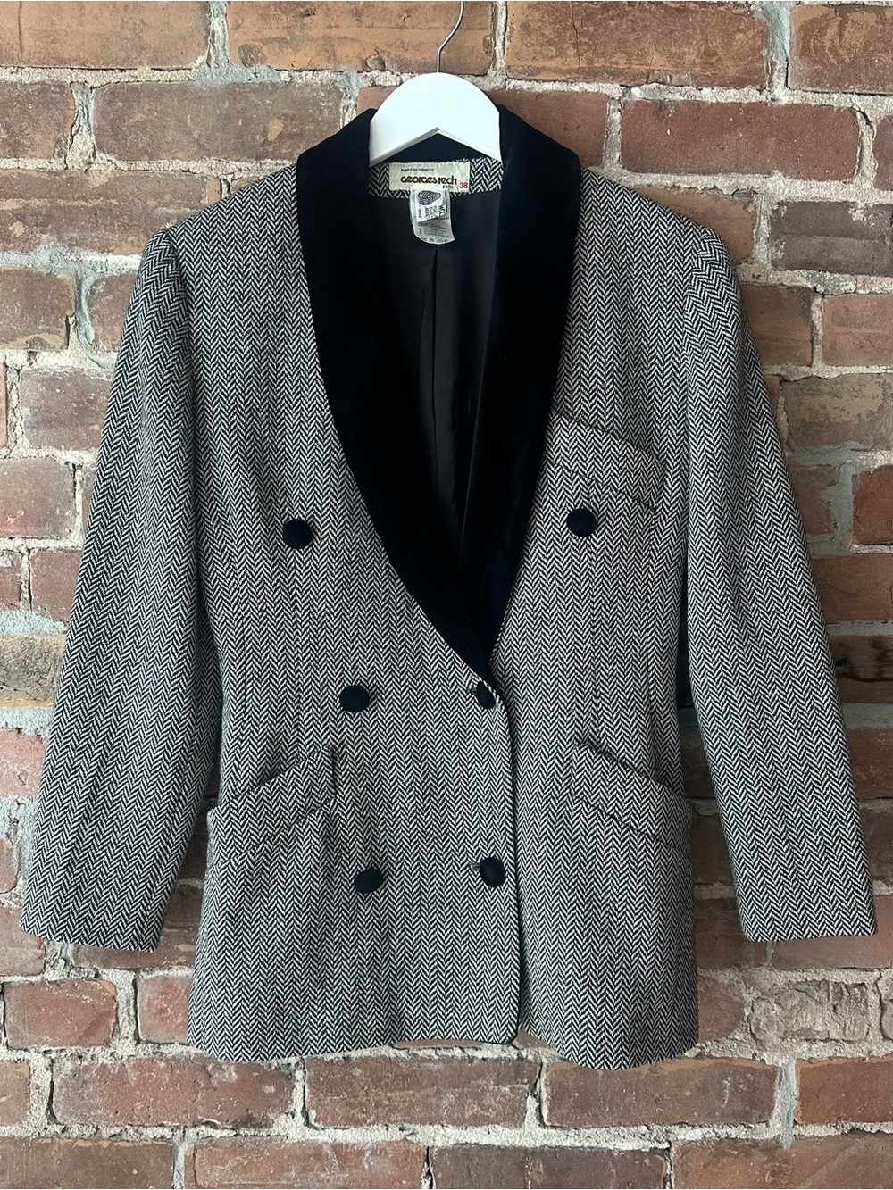 Georges Rech 1980s Vintage Herringbone Wool Double-Breasted Blazer